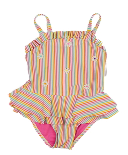 Barevně pruhované plavky s volánky Nutmeg