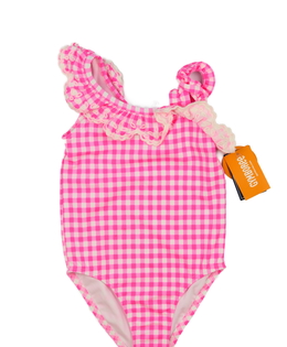 Nové růžovo-bílé plavky s volánky 