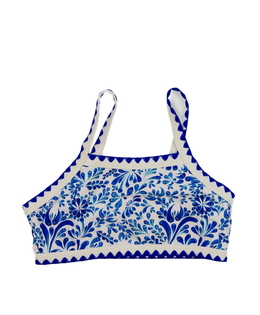 Bílo-modrý plavkový vršek s ornamenty