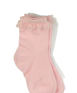 Nové růžové a bílé ponožky s krajkou EUR 23-26