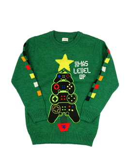 Zelený vánoční svetr s herní tématikou F&F