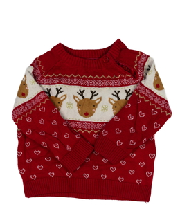 Červený vánoční svetr se sobíky Primark 