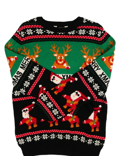 Černo-zelený vánoční svetr 