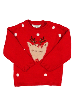 Červený vánoční svetr se sobíkem 