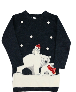 Tmavé svetrové šaty s medvědem Primark 