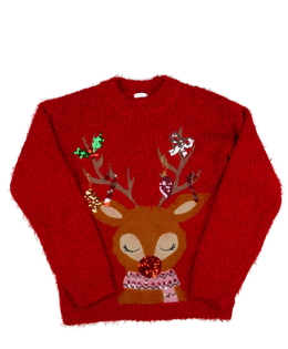 Červený žinylkový vánoční svetr se sobem Next