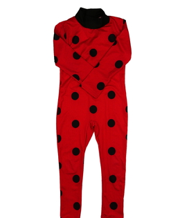 Červený karnevalový overal s černými kolečky 