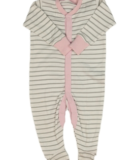 Pruhovaný světlý overal s růžovými detaily