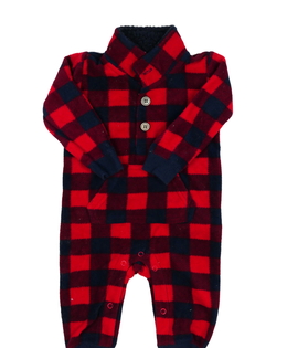 Kostkovaný červeno-modrý teplý overal Nutmeg