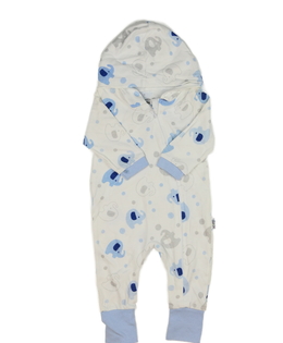 Bílý overal se slony a modrými detaily 