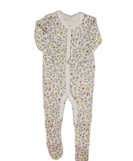 Bílý krásný overal s květinami a zvířátky Nutmeg