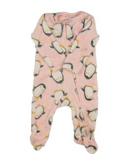 Růžový chlupatý overal s tučňáky 