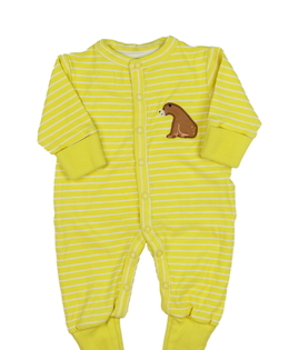 Žlutý pruhovaný overal s medvědem 