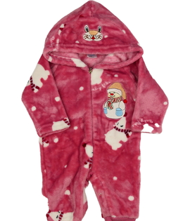 Růžový teplý overal se sněhulákem 