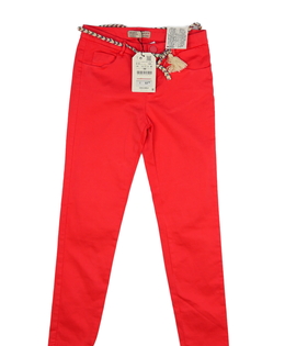 Nové červené kalhoty s páskem Zara