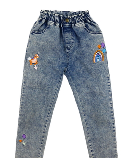 Modré rifle s vyšitými obrázky 