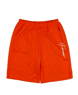 Oranžové sportovní kraťasy s nápisem