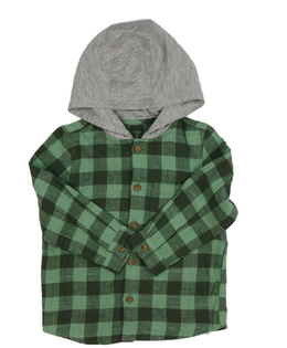 Zeleno-šedá kostkovaná košile s kapucí George