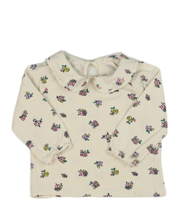 Krémové květinové triko s límečkem 