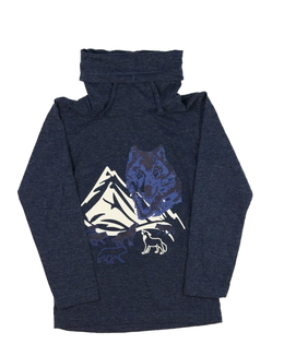 Modrý melírovaný rolák s vlky 