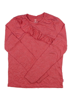 Růžové triko s volánky a metalickým vláknem 