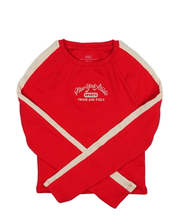 Červeno-bílý žebrovaný crop top M&S