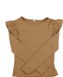 Hnědé kratší triko s volánky 