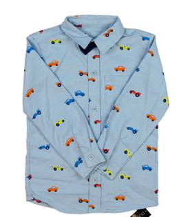 Nová modrá košile s auty a límečkem 