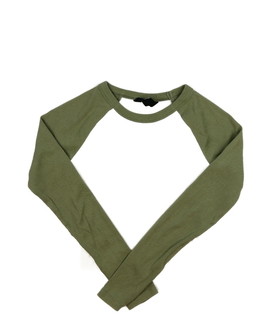 Krémový crop top se zelenými rukávy New Look 