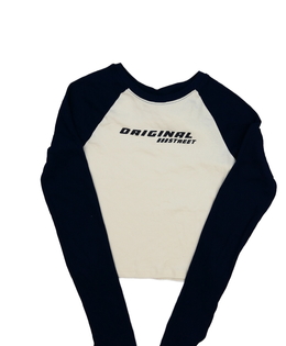 Krémový crop top s modrými rukávy H&M