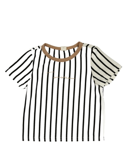 Pruhované bílo-černo-hnědé triko 