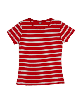 Červené triko s bílými pruhy