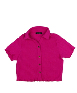 Sytě růžový košilový crop top 