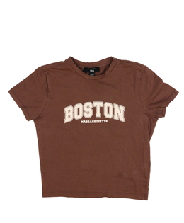 Hnědý crop top s nápisem New Look 