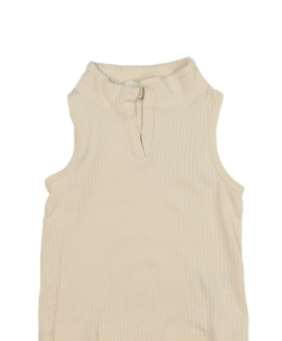 Krémové žebrované triko s límečkem H&M