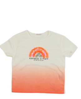 Bílo-oranžové triko s duhou 