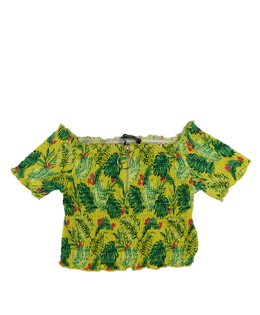 Zelený prošívaný crop top s listy 