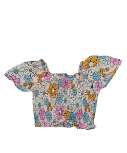 Světlý prošívaný květinový crop top M&S