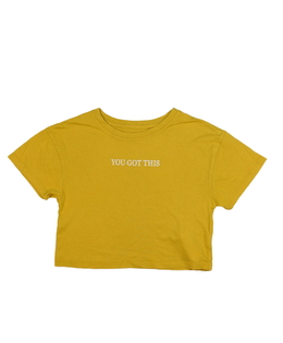 Žluté crop triko s nápisem Primark 