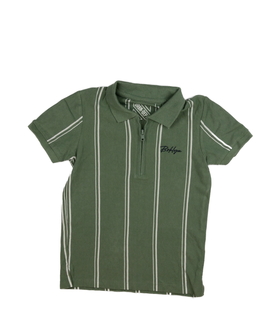 Zelené triko s pruhy a límečkem 