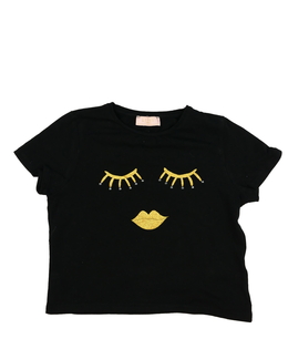 Černý crop top s očima