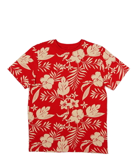 Červené triko s krémovými květinami Primark 