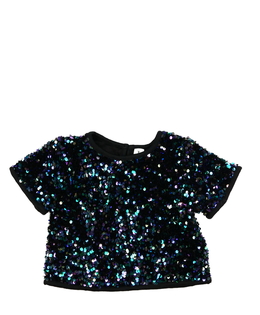 Tmavý flitrovaný crop top Tu 