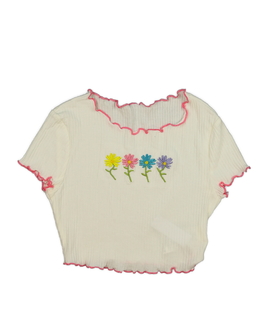 Krémový květinový crop top 