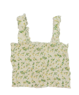 Krémový květinový prošívaný crop top 