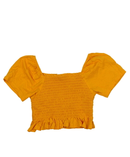 Žlutý crop top prošívaný v pase 