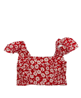 Červený květinový prošívaný crop top 