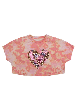 Růžový batikovaný crop top se srdcem Next