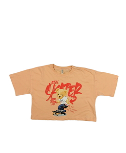 Oranžový crop top s medvědem 