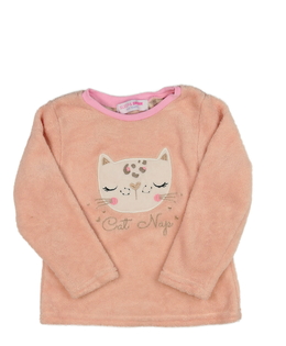 Růžový teplý pyžamový vršek s kočičkou